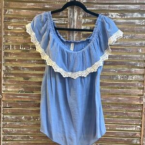 Blue Ruffled Women's Top